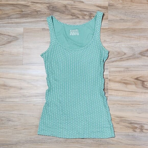 💜Mossimo Green & White Polka Dot Ribbed Long & Lean Tanktop XSmall - Picture 1 of 8